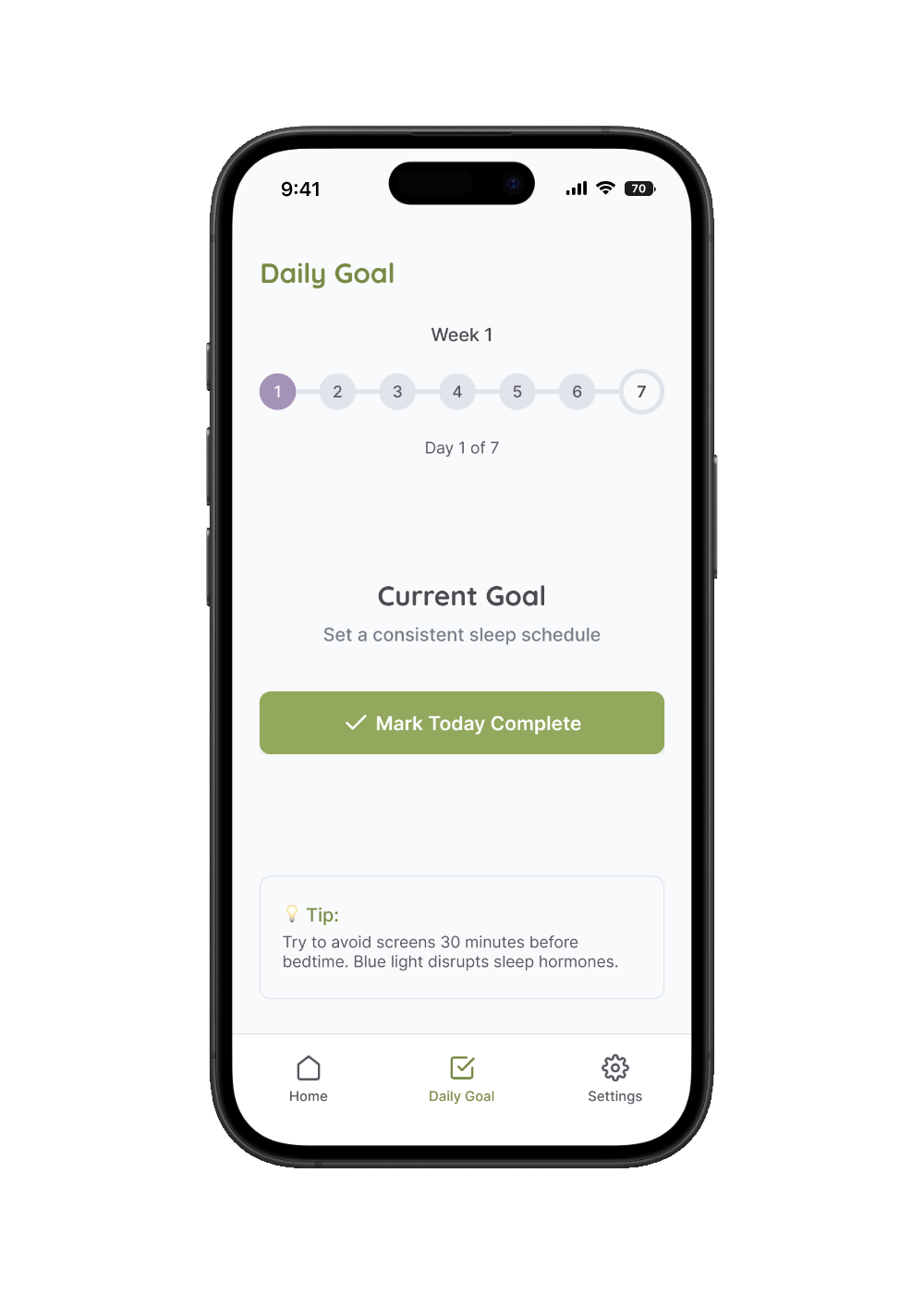 Final design - daily goal screen