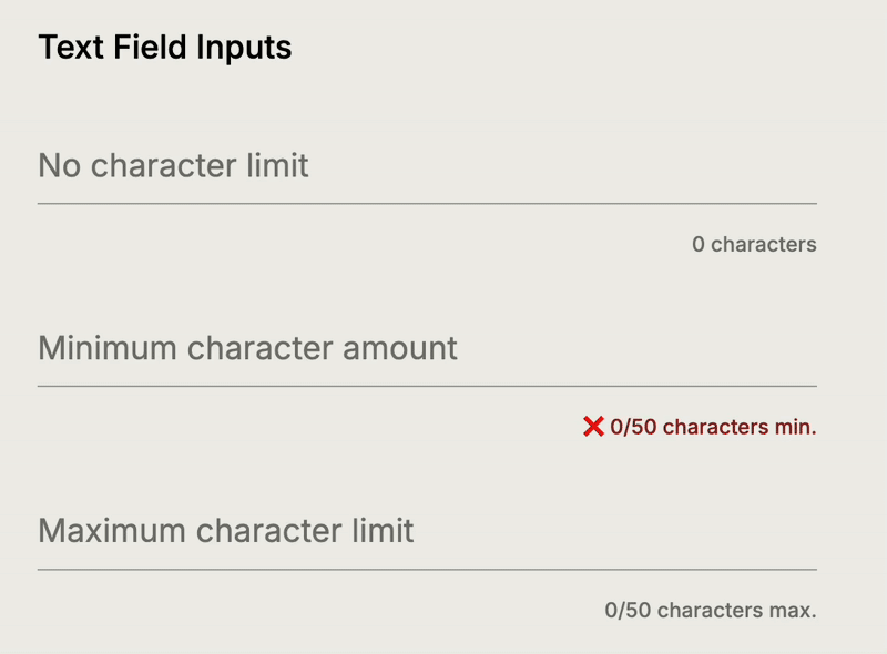 Character counter validation